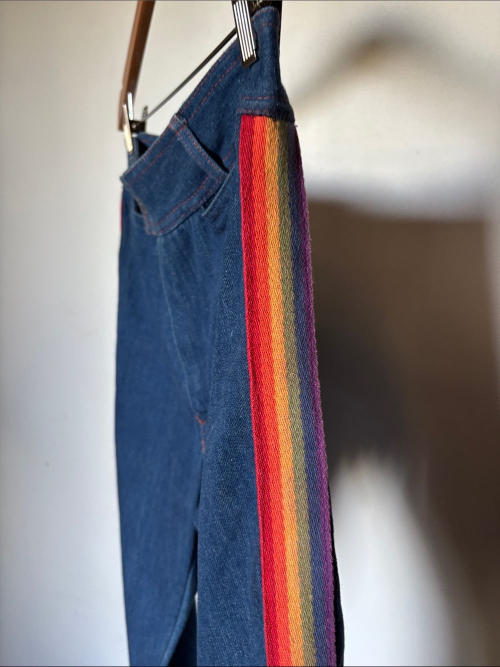 Vintage Navy Flare Jeans with Rainbow Track Side Stripe Size 6 RARE - Picture 6 of 9